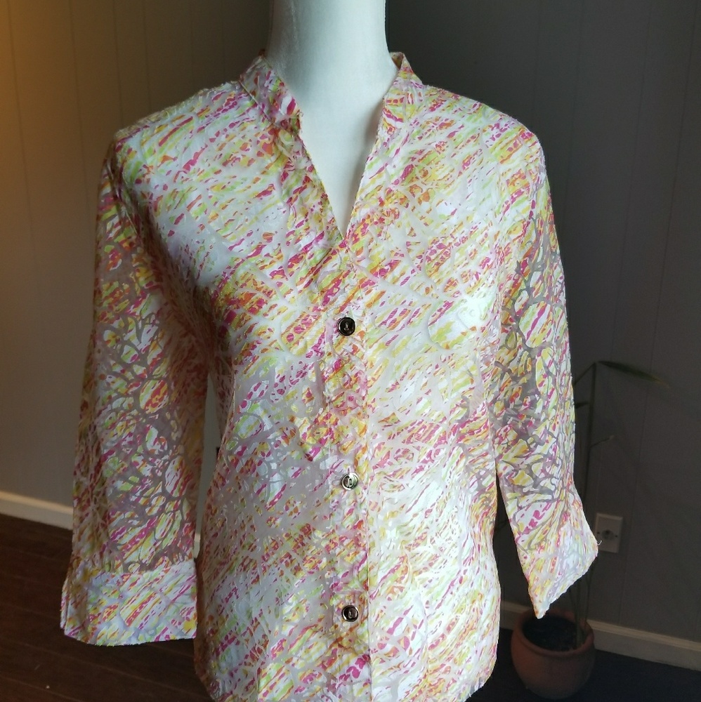 Multicolored long sleeved sheer blouse
